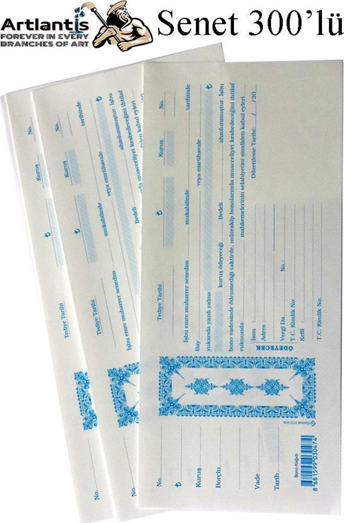 Senet Koçanı 300 lü 1 Paket Senet Bono Borç Alacak Senedi Poşetli 12x25 cm