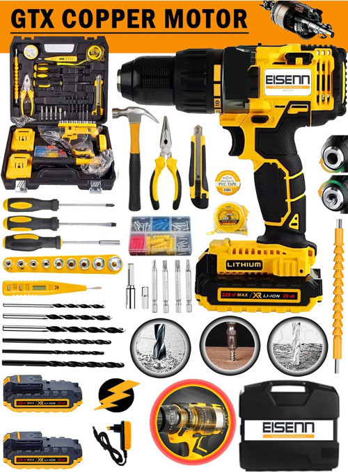 Germany Technology 328 Vf 20 Ah Darbeli Lion 2 Akülü Metal Şanzıman Turbo Şarjlı Matkap 100 Pcs Set