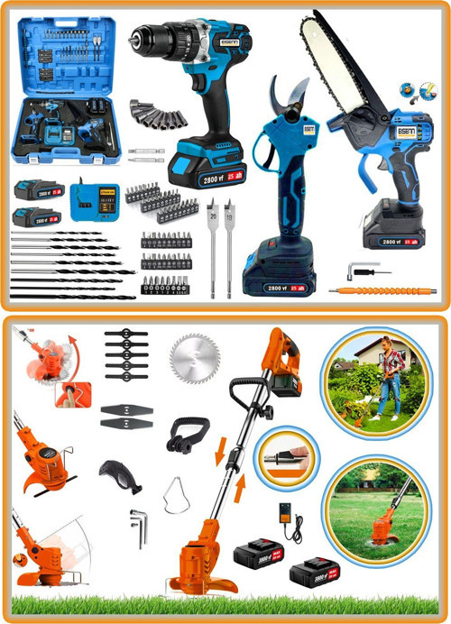 Alman Lord Seri 4 Akülü Bahçe Seti Tırpan + Bağ Makası + Zincirli Budama + 13 Mm Darbeli Matkap