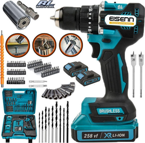 Germany Brushless Kömürsüz Bl Motor 258 Vf 20 Ah Çift Akülü Matkap Set Üniversal Soket Hediyeli