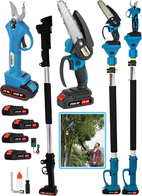 Germany Brushles Motor Blue 2400 Wf 4 Adet Super Akülü Bağ Makası Dal Budama 2.7 Teleskop Hediye