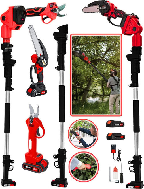 Alman Red Kömürsüz Motor 2400 Wf V-Tec Akülü Dal Budama Testeresi Akülü Bağ Makası 3,10 Teleskop