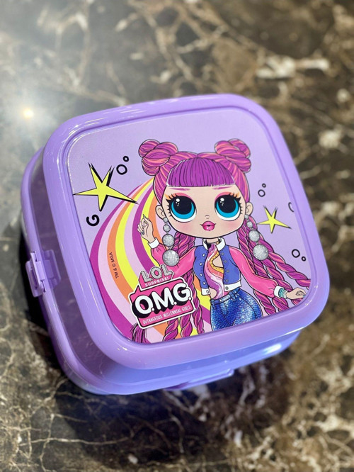 Lol OMG Orjinall Lisanslı Lila 3 Bölmeli Kaşık Çatallı Çocuk Okul Beslenme Kutusu Saklama Kabı