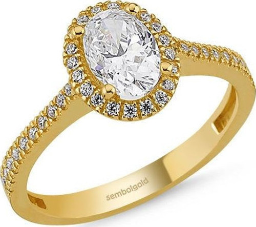 Altın Tektaş Yüzük Swarovski Taşlı Pırlanta Montür