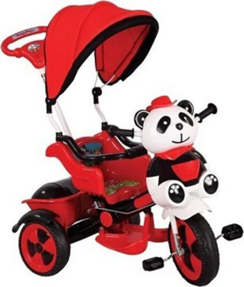 127 Little Panda Ebeveyn Kontrollü Tenteli Müzikli Tricycle Üç Teker Bisiklet -Kırmızı/Siya