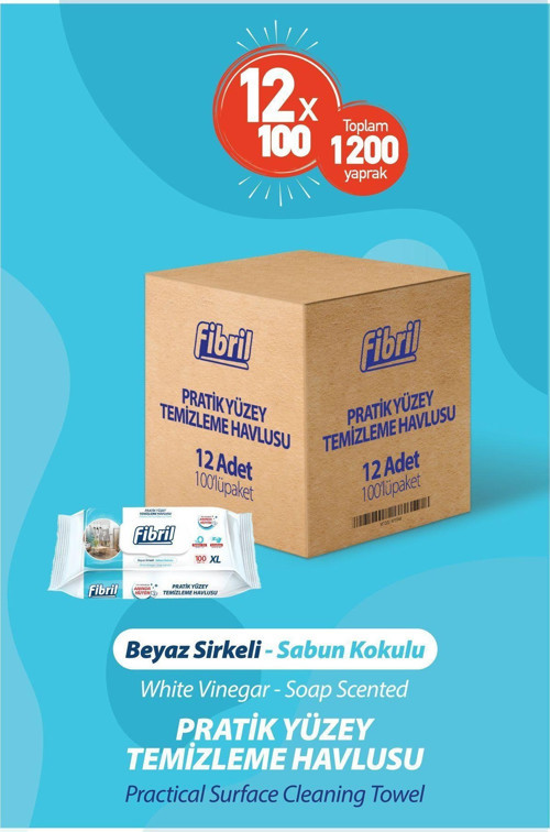 Pratik Yüzey Temizlik Havlusu Beyaz Sirkeli Sabun Kokulu 12 X 100 (Toplam 1200 Yaprak)