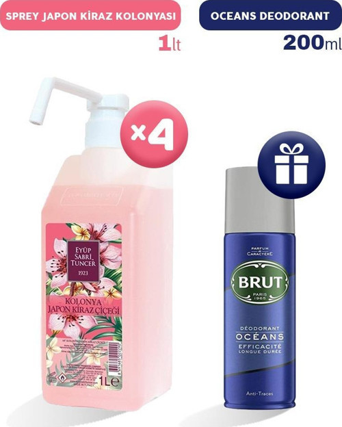 Sprey Japon Kiraz Kolonyası 1 lt x 4, Erkek Deodorant Hediyeli