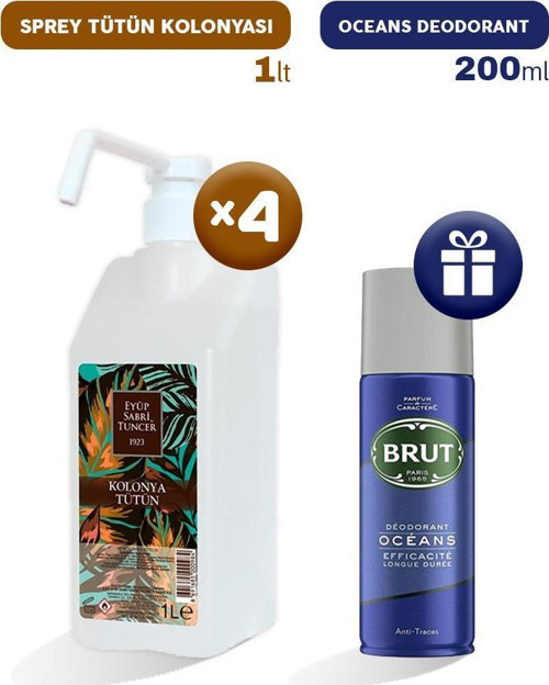Sprey Tütün Kolonyası 1 lt x 4, Erkek Deodorant Hediyeli