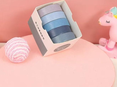 Vintage Washi Tape Bant Yapışkanlı Maskeleme Kağıdı Renkli Bant 5 li - Mor-Mavi Tonları N2