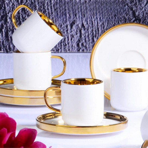 Beyaz Gold Dayanıklı 6 Kişilik Porselen Fincan Takımı