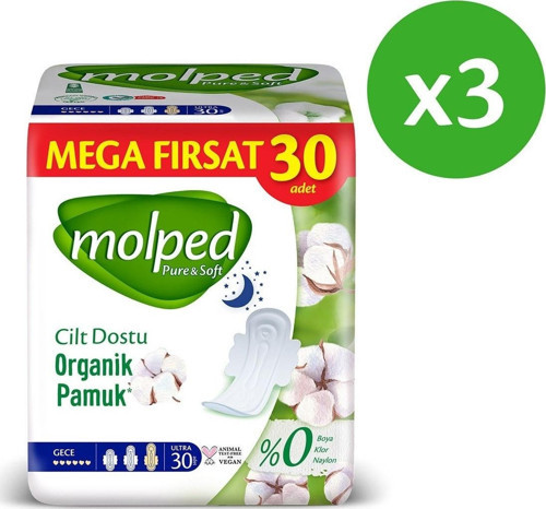 Pure Soft Hijyenik Ped Gece Süper Mega Paket 30 lu x 3 Adet