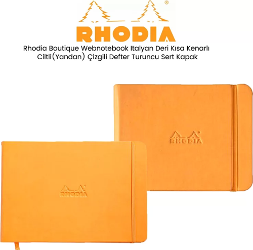 Boutique Webnotebook Italyan Deri Kısa Kenarlı Ciltli(Yandan) Çizgili Defter Turuncu Sert Kapak