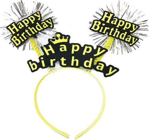Happy Birthday Yazılı Püsküllü Neon Sarı Renk Doğum Günü Tacı