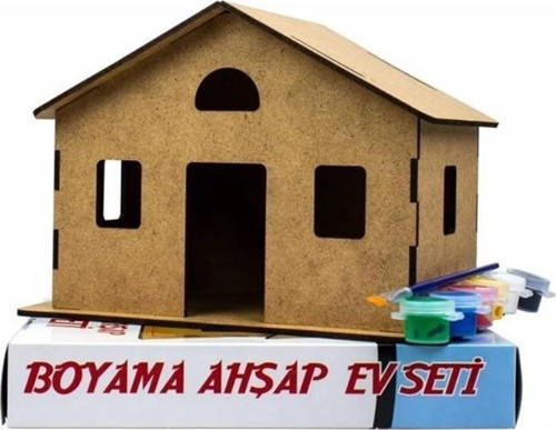 Klasik Ev Boyama Seti Ahşap 1 Paket Mdf Ev Maketi Akrilik Boya ve Resim Fırçası