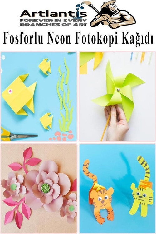 Neon Fosforlu Renkli A4 Fotokopi Kağıdı 50 li 1 Paket 50 Adet Fosforlu 5 Renk Parlak Canlı Renkler Fotokopi Kağıdı 5