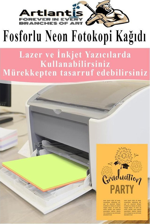Neon Fosforlu Renkli A4 Fotokopi Kağıdı 50 li 1 Paket 50 Adet Fosforlu 5 Renk Parlak Canlı Renkler Fotokopi Kağıdı 3