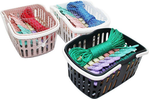 Sepetli Mandal Set Plastik Sepet - Mandal - Çamaşır İp 20Mt (4741)