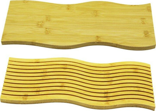 Dikdörtgen Çift Taraflı : Düz - Dalgalı Oyuk Desenli Ahşap Bambu Sunum Tepsi 15X39Cm (4741)