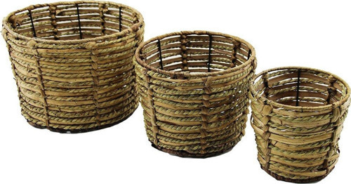 Metal İskeletli 3 Boy Yuvarlak Hasır Organizer Sepet Ç: 14-19-25Cm - Y: 14-16-18Cm (4741)