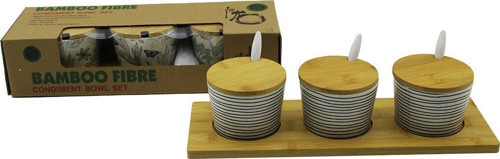 3 Pcs Bambu Kapak - Altlık Fiber - Melamin Baharatlık Takım (4741)