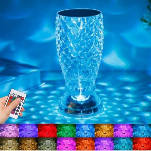 Balık Süzgeç Model Usb Şarjlı Kumandalı 16Farklı Işık Modlu Masa Üstü Kristal Akrilik Led (4741)