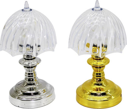 Pilli Mini Şemsiye Modeli Led Lamba Abajur Mika Kristal Başlık - Gold - Krom Ayak (4741)