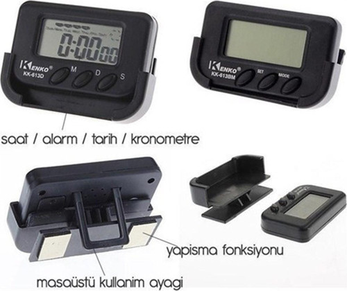 Ev Ve Araç Tipi Dijital Saat Kronometreli Alarmlı Pilli Saat (4741)