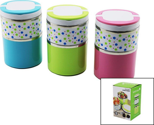 Aç Kapa Kulplu - Çiçekli - Renkli 2Li Sefer Tası - Saklama Kabı 930Ml (4741)