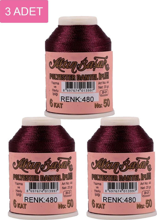 3 Adet Altınbaşak Oya Ve Dantel İpi 20 Gr - Royaleks - No: 480