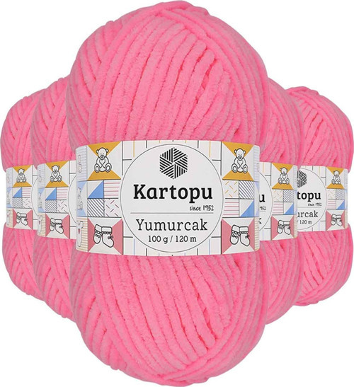 5 Adet Yumurcak Kadife El Örgü İpi Fosfor Pembe K773