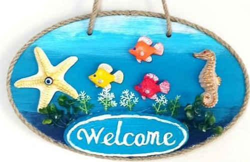 Deniz Temalı Balıklı Deniz Atlı Deniz Yıldızlı Welcome Yazılı El Yapımı Kapı Süsü