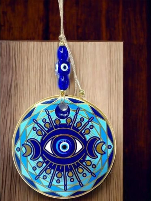 Tek Gözlü Piramit Desenli Nazar Boncuklu Duvar Süsü Cam Duvar Dekoru