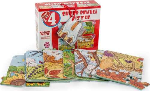 2488 Dıytoy Süper Renkli 4'Lü Puzzle - Mevsimler 8+12+16+24 Parça Puzzle