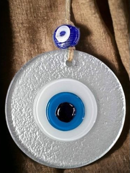 Mini Boy Silver Gri Nazar Boncuklu Duvar Süsü 10 Cm Cam Duvar Dekoru