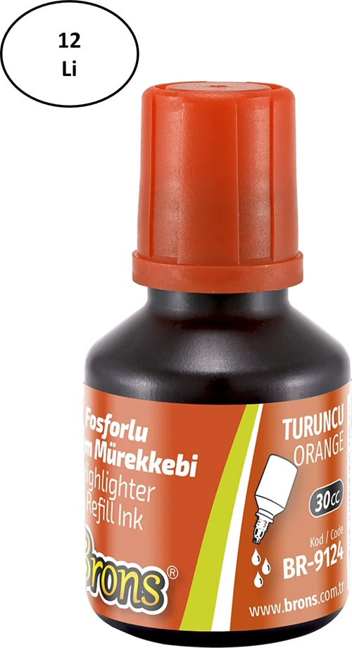 Turuncu Fosforlu Kalem Mürekkebi 30 Ml Br-9124 12'Li