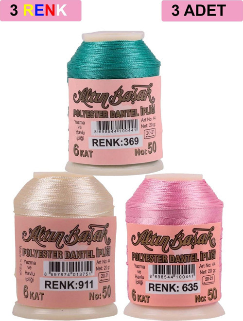 3 Adet Altınbaşak Oya Ve Dantel İpi 20 Gr - Royaleks - No: 911 - 635 - 369