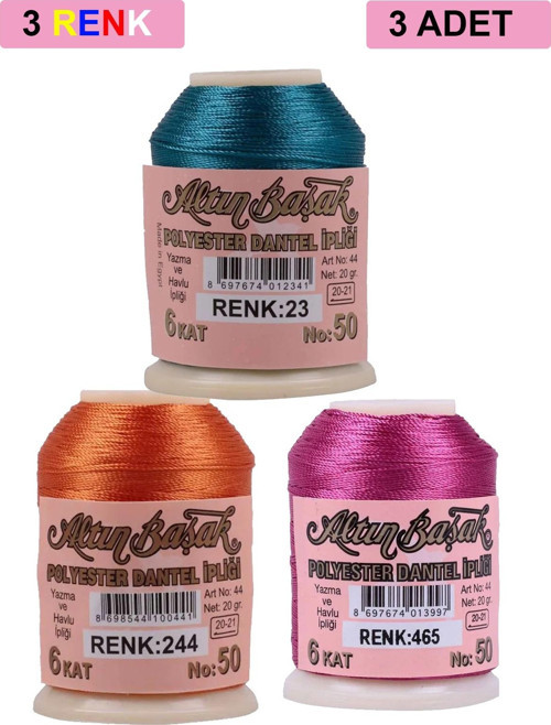 3 Adet Altınbaşak Oya Ve Dantel İpi 20 Gr - Royaleks - No: 244 - 465 - 023