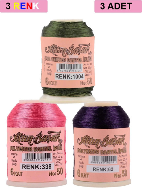 3 Adet Altınbaşak Oya Ve Dantel İpi 20 Gr - Royaleks - No: 338 - 062 - 1004