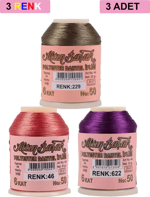 3 Adet Altınbaşak Oya Ve Dantel İpi 20 Gr - Royaleks - No: 046 - 622 - 229