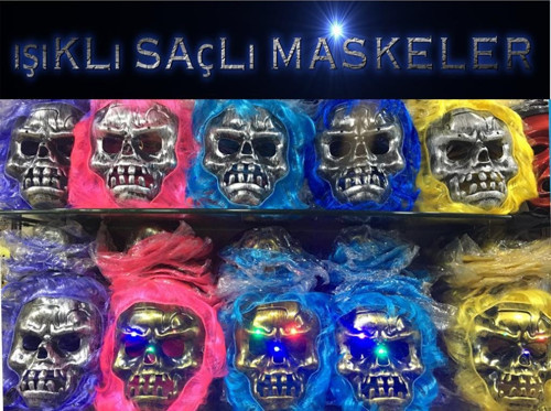 Cadılar Bayramı Işıklı Halloween Kuru Kafa Maskesi 1 Adet Karışık Renk