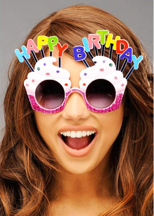 Happy Birthday Yazılı Beyaz Fuşya Renk Parti Gözlüğü 12X7 Cm