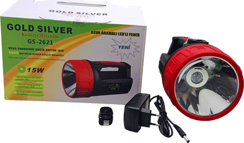 15W Led 2İn1 Uzun Aramalı Adaptör Şarjlı El Feneri Projektör (4741)