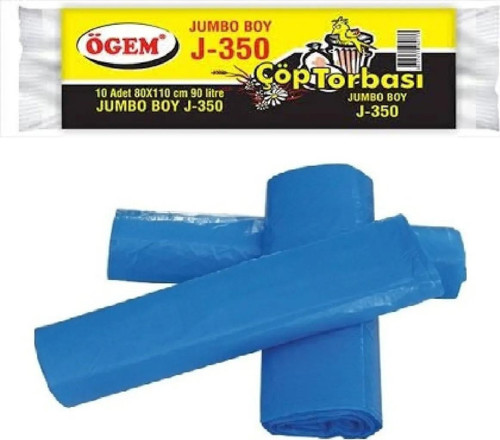 J-350 Jumbo Boy Çöp Torbası 80 X 110 Cm 10 Lu Rulo X 1 Paket = 10 Adet (Mavi)