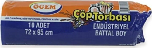 Endüstriyel Battal Boy Çöp Torbası 72 X 95 Cm 10 Lu Rulo X 1 Paket = 10 Adet (Siyah)