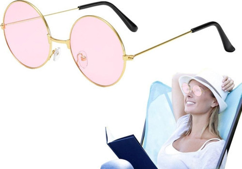 Yuvarlak Cam John Lennon Tarzı Hippi Gümüş Çerçeveli Pembe Gözlük