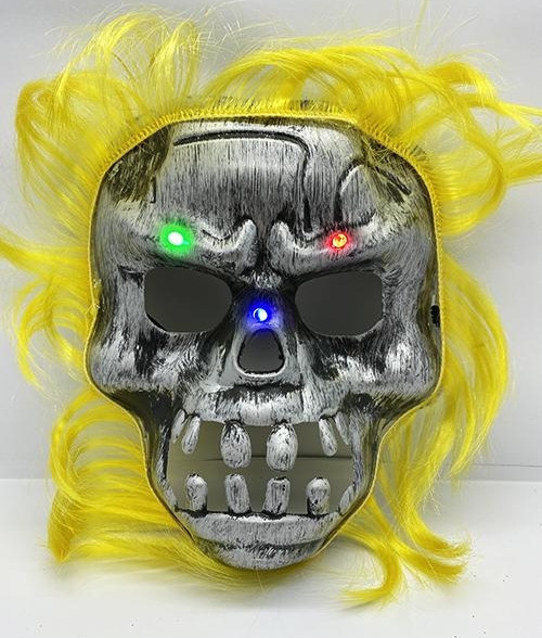 Sarı Saçlı Led Işıklı Kuru Kafa İskelet Korku Maskesi 22X25 Cm