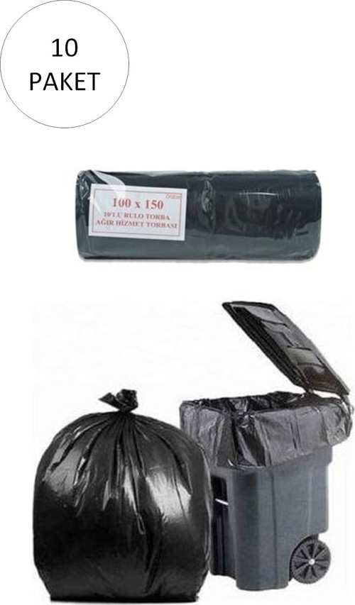 Hantal Boy Çöp Torbası 100 X 150 Cm 10 Lu Rulo X 10 Paket = 100 Adet (Siyah)