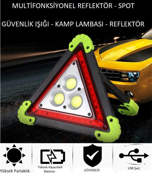 Reflektör 3 Ledli Güneş Enerjili - Kamp Feneri - Işıldak - Powerbank (4741)