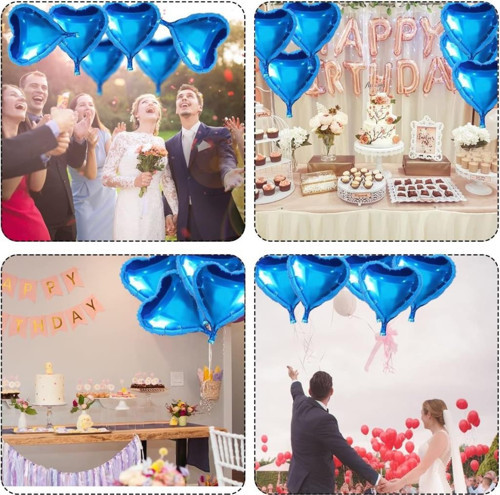 Metalize Parlak Mavi Kalp Şekilli Uçan Balon Folyo 18 İnç 45 Cm 25 Adet