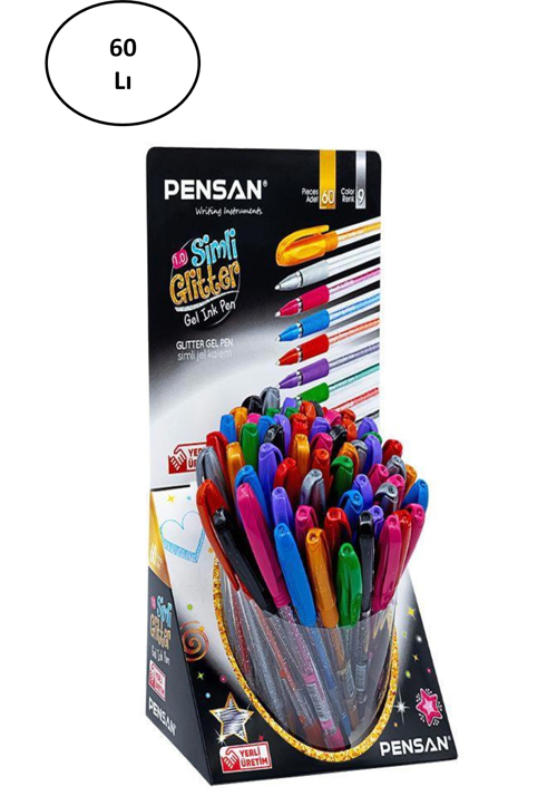 Glitter Simli Tükenmez Kalem Jel 1.0 Mm Karışık (60 Lı Paket)